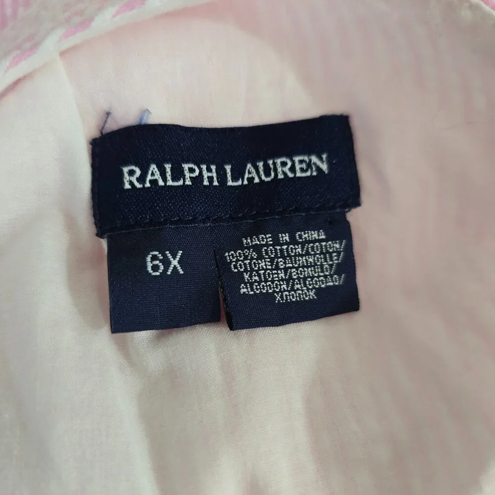 Ralph Lauren Seersucker Wrap Dress Kids Girl 6X Pink Stripe Lined Party Preppy